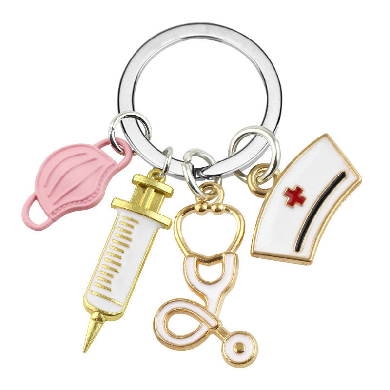 Custom Fashion Metal Nurse Keychain Doctor Mask Key Chain Ring Pendant Paramedic Decoration Doctor Keychains