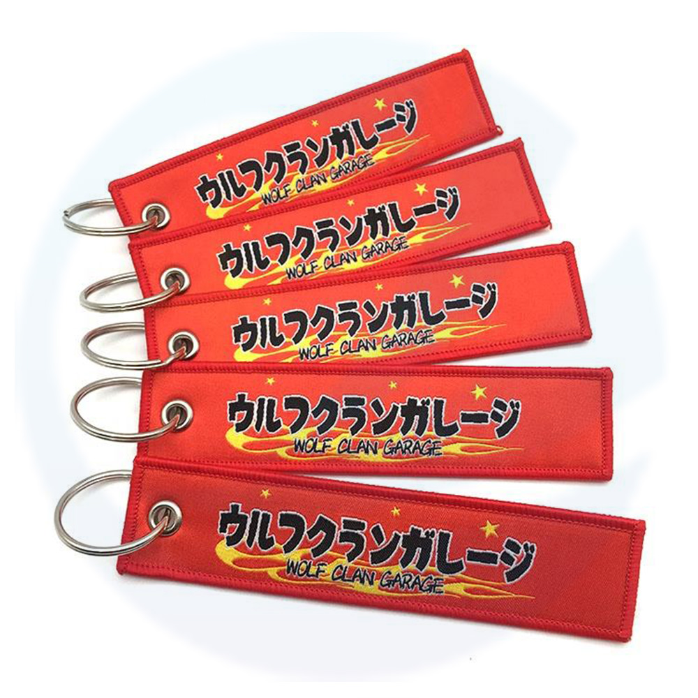 Custom woven embroidered keychain/key tag/jet tags