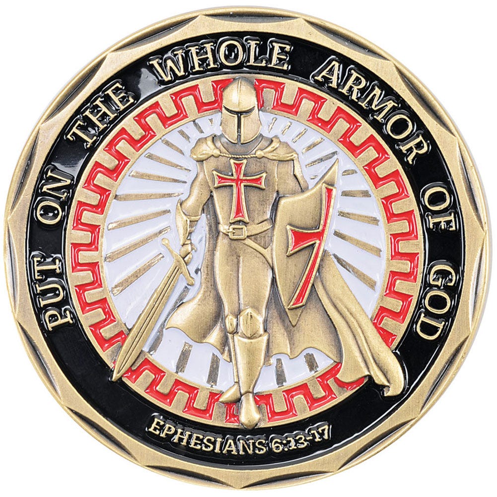Bulk Custom Metal Zinc Alloy 3D Enamel Souvenir Whole Armor of God Coin Knight Templar Challenge Coin