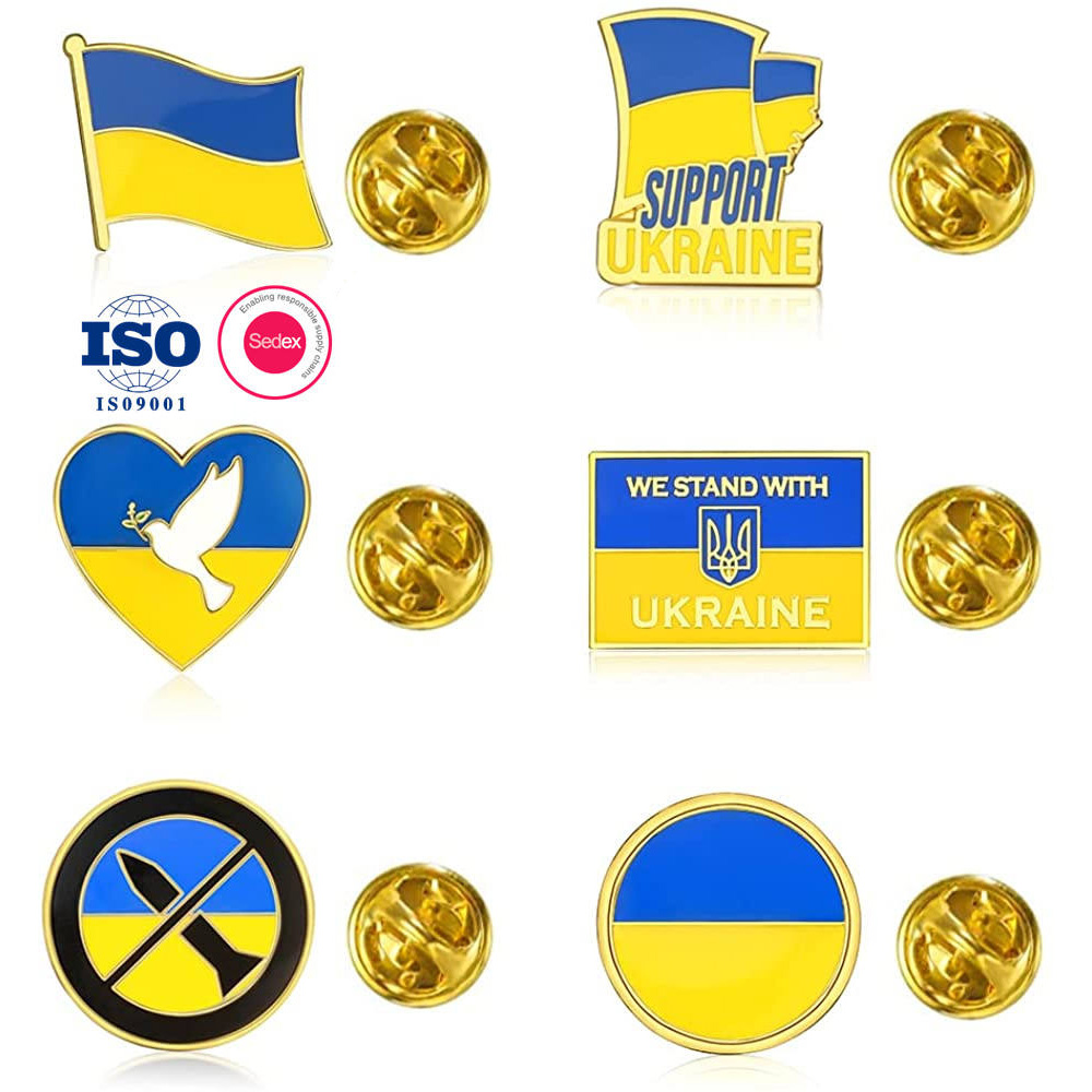 High Quality Printing Collection Promotional Patriotic Badge Soft Enamel Ukraine USA Friendship Cross Flag Pin