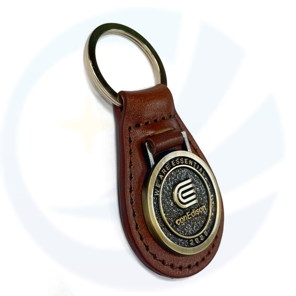 Custom High Quality Leather Key Chain And Ring Antique Gold Metal Keychains