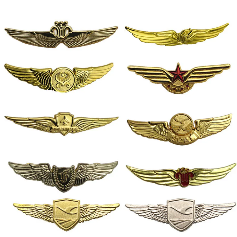 Wholesale custom logo metal zinc alloy 3d enamel gold plated aviation airline airbus wings lapel pin badge