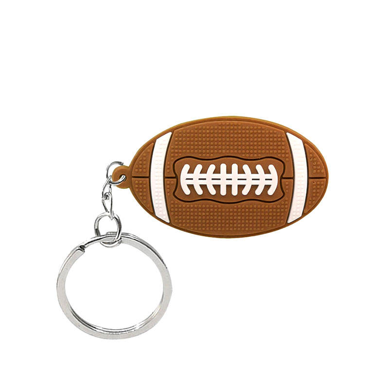 Custom PVC Sport Rugby Baseball Soccer Key Chain Keyring 2D Silicone Soft Rubber Football Keychain