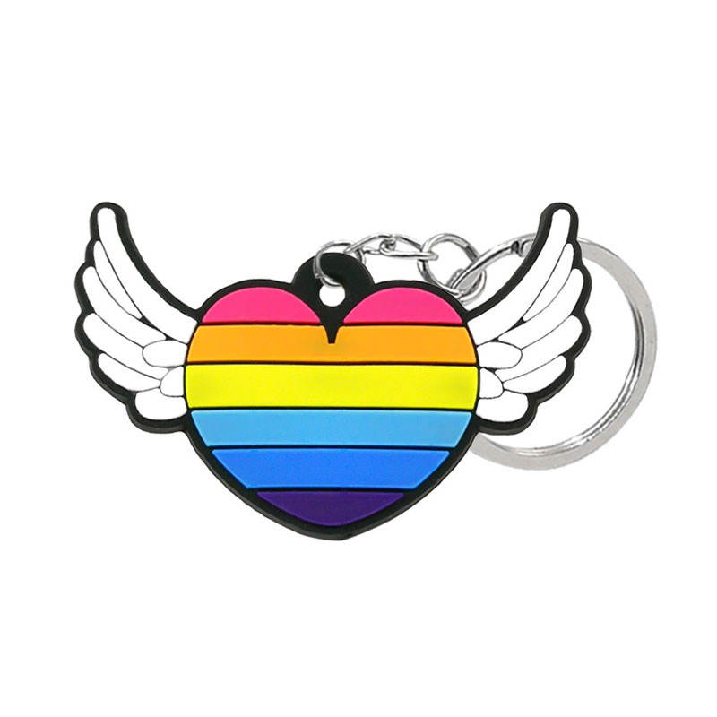 Custom Heart Shape Rubber Medical Keyring Key Chain 2D Gay Pride Lgbt Rainbow PVC Silicone Keychain with Ring