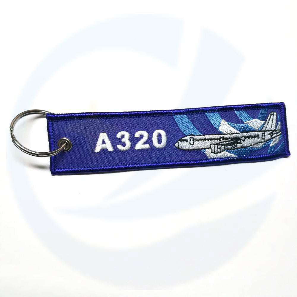 Custom Airbus Keyring A320 Embroidery Keychain Key Tag Polyester Embroidery Keychain