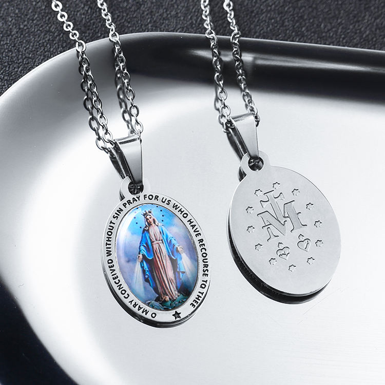 Custom Religious miraculous medal of St. Benedict Christopher Catholic Virgin Jesus Mary Souvenir Medallion Metal Epoxy Design Your Own Logo Saint Necklace