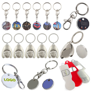 Personalised custom logo metal nickel 38mm uk sublimation shopping cart chip insert coin holder trolley coin keyring keychain