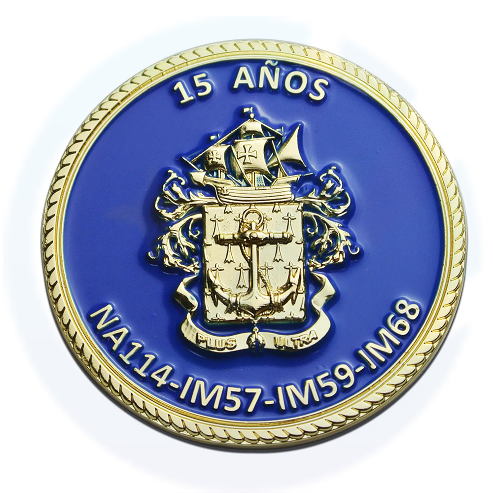 Chile Custom zinc alloy metal engraved logo gold enamel challenge coins