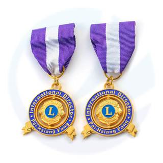 Metal Custom 3D Lions Club Lapel Pin Medallas De Metal Honorable Medal Campaign Event Rotating Medals With Short Ribbon