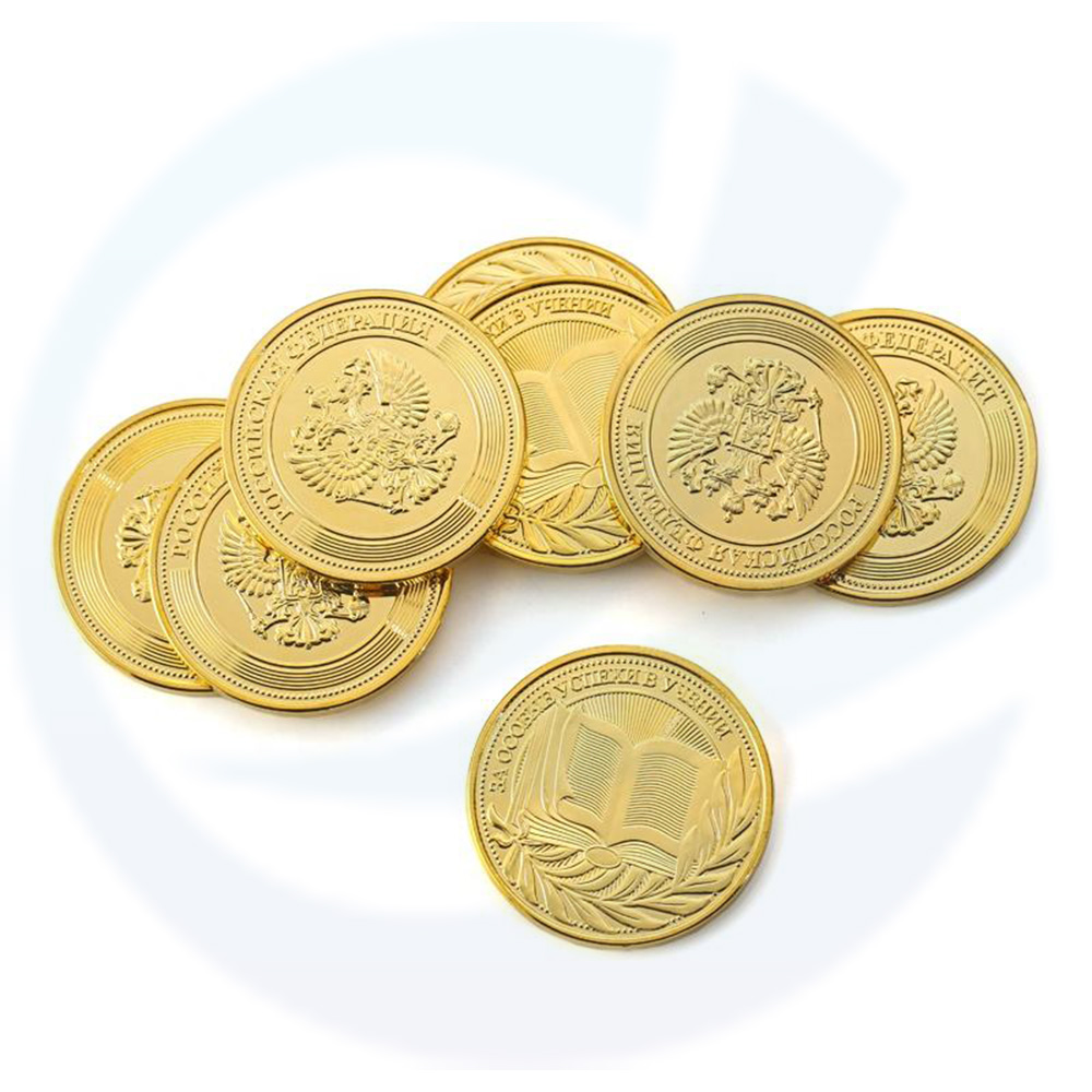 Customized Die Casting 3D Logo Engraving Bright Gold Aluminum Alloy Metal Coin