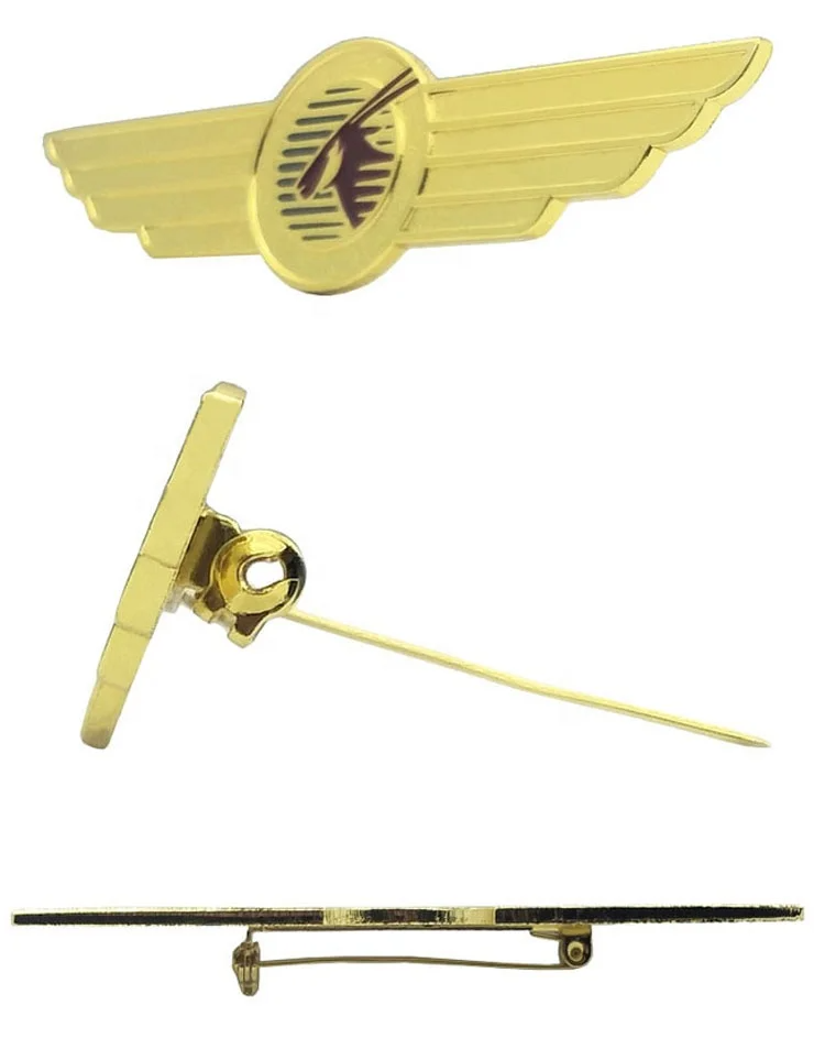 Custom Logo Metal 3D Shiny Gold Airplane Aviator Soft Enamel Aircraft Flight Eagle Pilot Wings Lapel Pin Badge For Uniform
