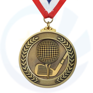 High Quality Cheap Custom 3D Old Antique Gold Metal Golf Club Metal Sport Award Medal