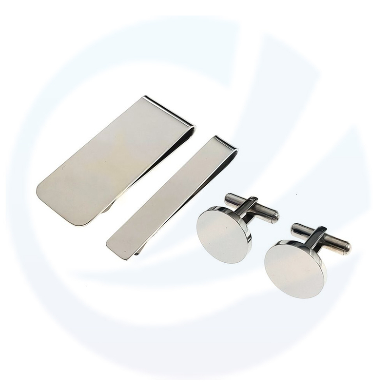Factory Custom Stainless Steel Cuff Link Blanks Sliver Cuff Link Set Engravable Practical Necktie Clasp Tie Clips for Men
