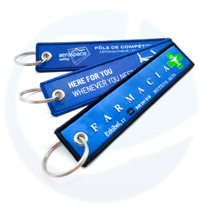Promotional Gifts Custom Cheap Jet Tag Fabric Embroidery Car Keychains Woven Keychain