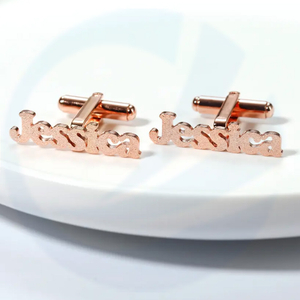 Fashion Rose Gold&gold Personalized Name Cufflinks Shirt Jewelry & Custom Name Cuff Links Light Frosted Stainless Steel Box