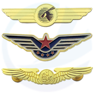 Custom Logo Metal 3D Shiny Gold Airplane Aviator Soft Enamel Aircraft Flight Eagle Pilot Wings Lapel Pin Badge For Uniform