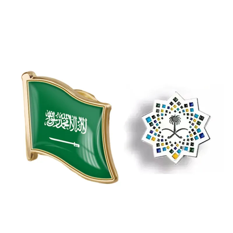 Custom Hard Enamel Saudi Flag Wings Pin LOGO 2D Flag Metal Saudi National Day Badge