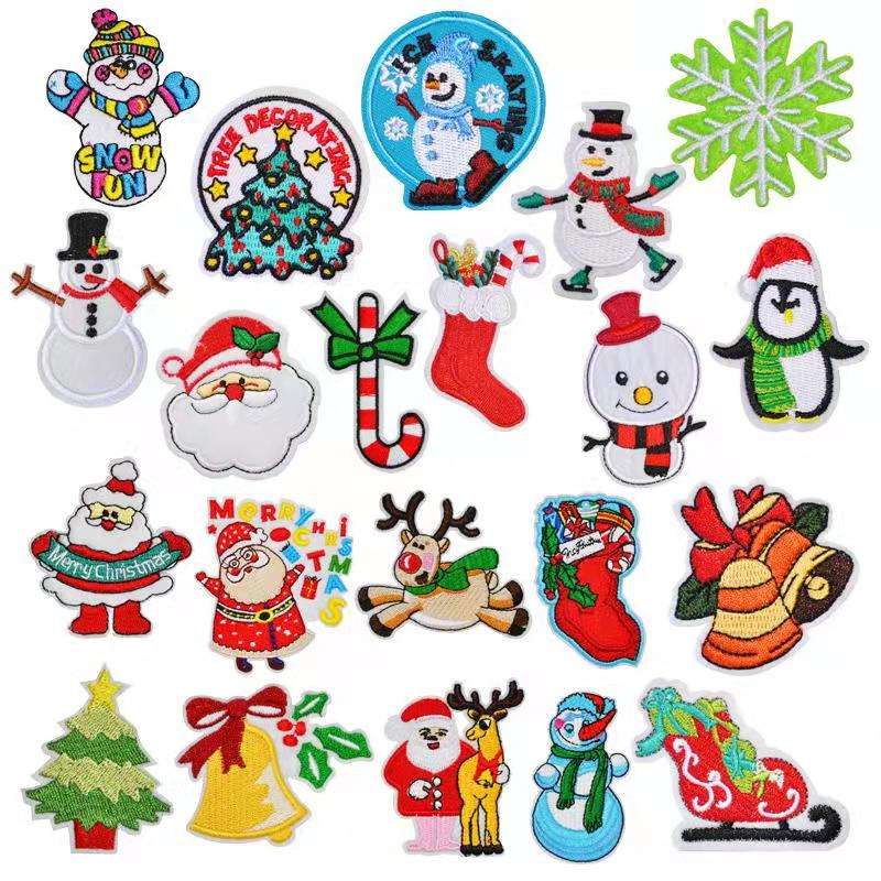 Wholesale Custom Fabric Embroidered Patches Christmas Day Iron-on Embroidery Patch