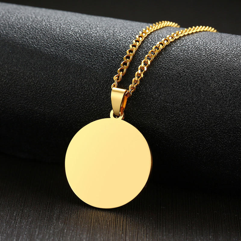 Personalized Stainless Steel Round Charm 18K Gold Jewelry Engraved Custom Logo Rectangle Heart Pendant Tags Necklace