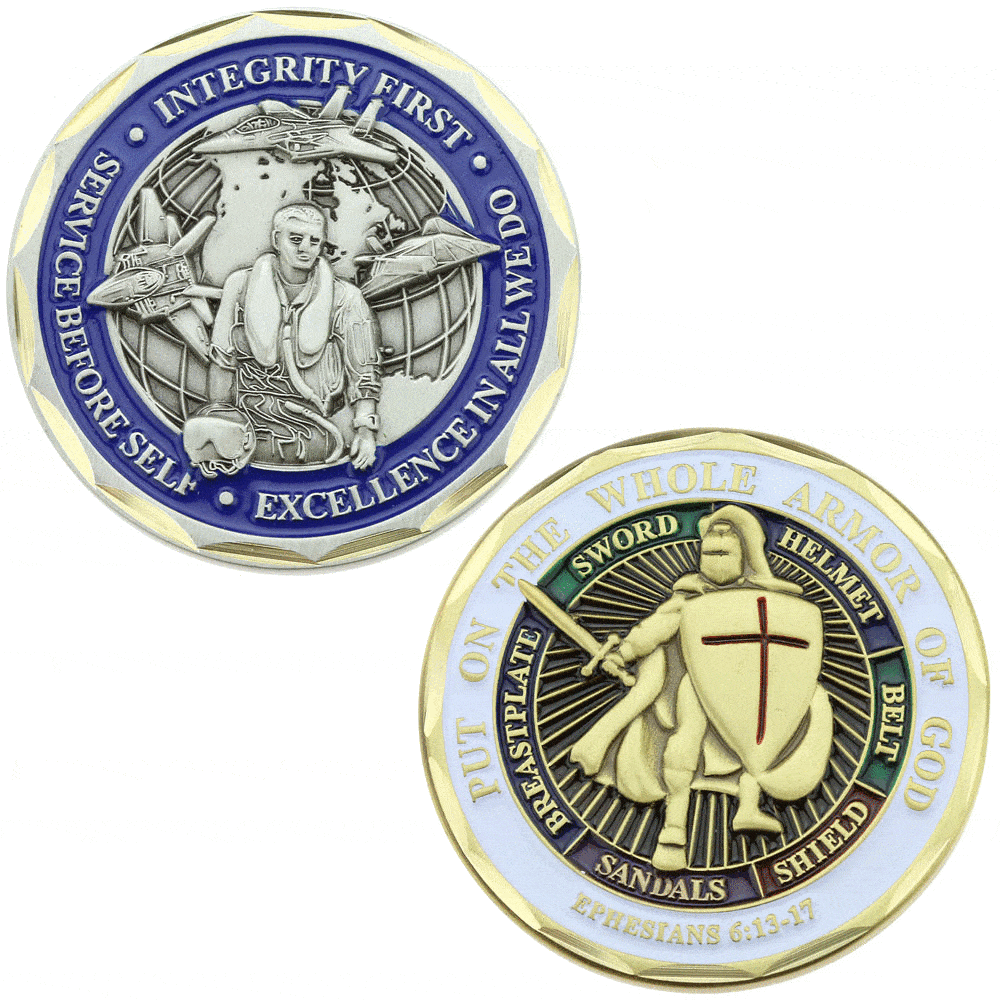 Bulk Custom Metal Zinc Alloy 3D Enamel Souvenir Whole Armor of God Coin Knight Templar Challenge Coin