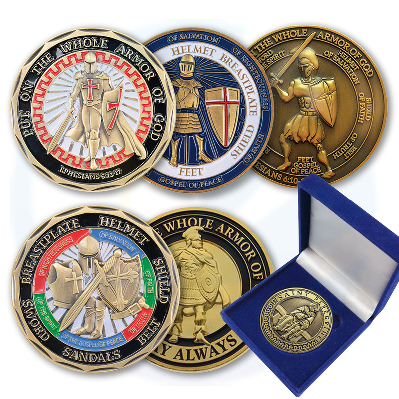 Bulk Custom Metal Zinc Alloy 3D Enamel Souvenir Whole Armor of God Coin Knight Templar Challenge Coin