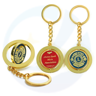 Spinning Key Chain Personalisado Design Gold Soft Enamel Keychain Spinner Reverse Custom Lion Club 3D Logo Letter Zinc Alloy Metal Keyring