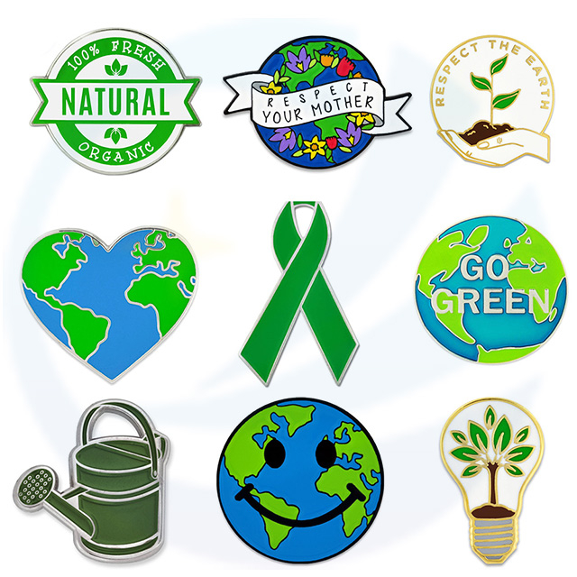 New Style Cheap Customization Eco - Green Life Respect The Earth Soft & Hard Enamel Metal Pin Badge Environmental Protection Enamel Pride Pin for Gift