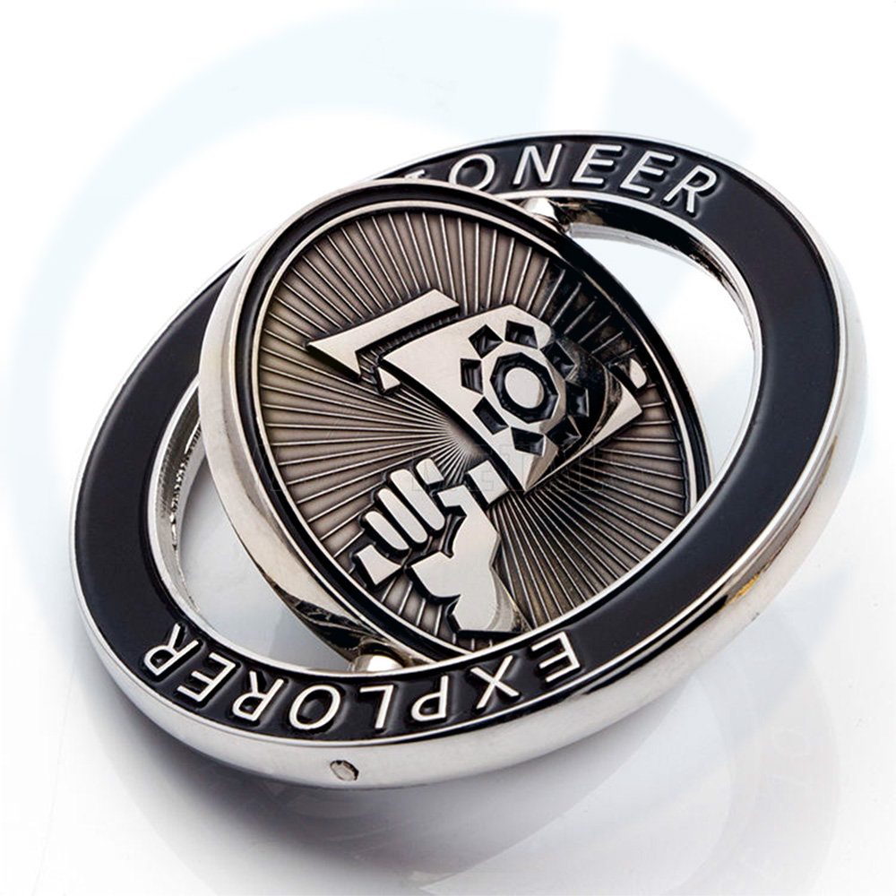 promotional custom own design solid silver brass/copper crafts 2d 3d rotating spin challenge coins
