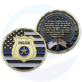 Law Enforcement Police Coin, Thin Blue Line Challenge Coin, Pocket Token of Appreciation and Protection. Gold-Color Plated Challenge Coin