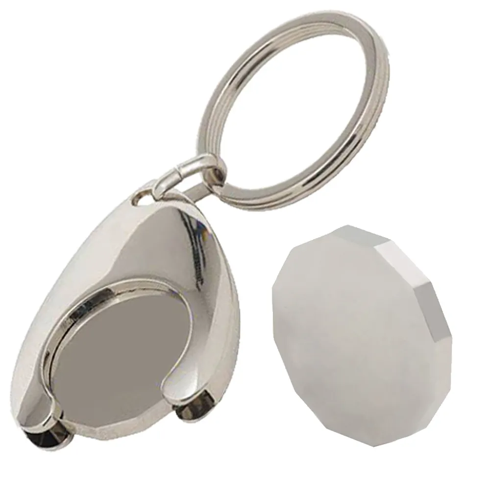Personalised custom logo metal nickel 38mm uk sublimation shopping cart chip insert coin holder trolley coin keyring keychain