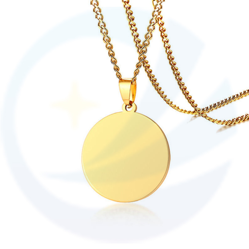 Personalized Stainless Steel Round Charm 18K Gold Jewelry Engraved Custom Logo Rectangle Heart Pendant Tags Necklace