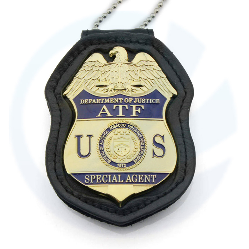 Factory Custom Logo Metal Lapel Pins with Chain Gold Security Officer Leather Clip Car Emblem Enamel Pin Brooch Military Police Badge
