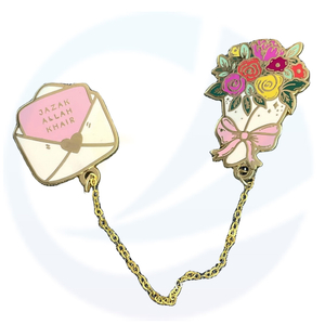Fresh Style Bouquet and Envelope Mold Hard Enamel Pin Metal Lapel Pin with Chain