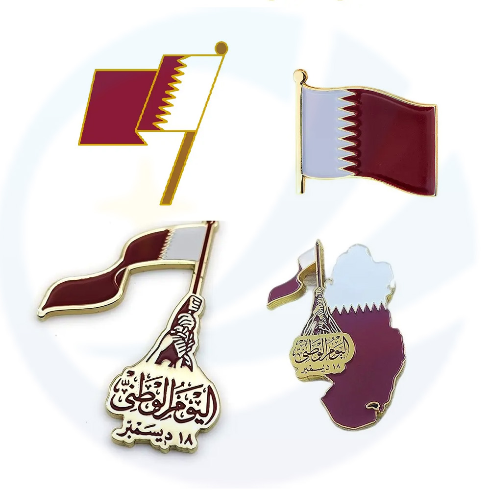 Custom National Commemorative Lapel Pins Golden Metal Magnetic Badge Qatar Map Souvenir Pins