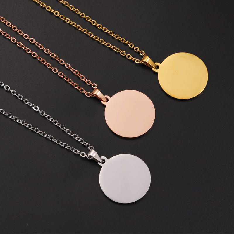 Personalized Stainless Steel Round Charm 18K Gold Jewelry Engraved Custom Logo Rectangle Heart Pendant Tags Necklace