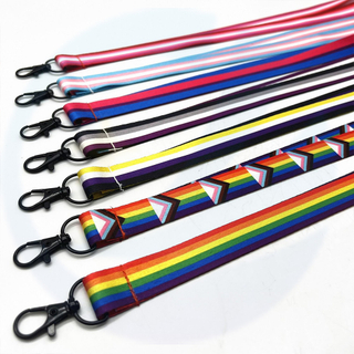 Wholesale OEM Blank Sublimation Polyester Nylon Plain Cheap Personalized Custom Logo Printed LGBTQ rainbow Lanyard