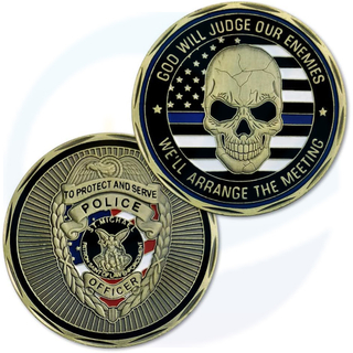 ST. Michael Police Challenge Coin Thin Blue Line Law Enforcement Skull Coin