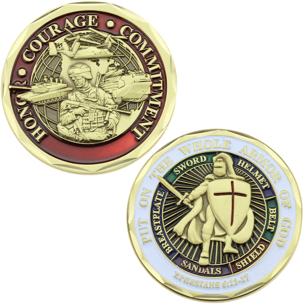 Bulk Custom Metal Zinc Alloy 3D Enamel Souvenir Whole Armor of God Coin Knight Templar Challenge Coin