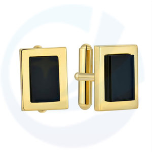 925 Sterling Silver Cufflinks 18K Gold Plated Business Men Jewelry Wedding Unisex Customized Onyx Cufflinks for Gift