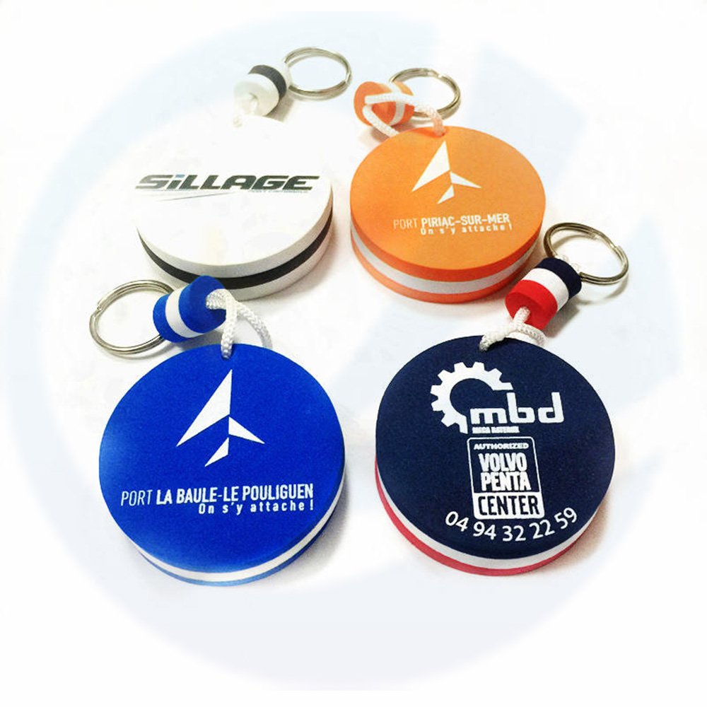 Custom logo shape cylindrical printed logo boat key chain EVA materia nautical foam floating keychain