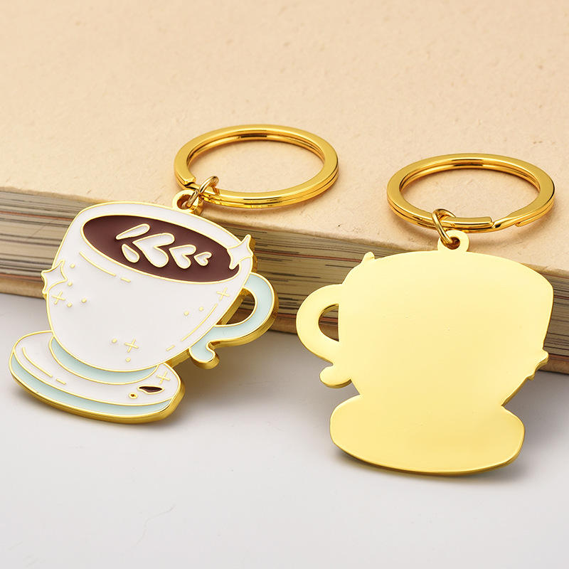 Custom Wholesale 3D Cartoon Keychain Luxury Cute Designer Coffee Metal Keychain Accessories Gift