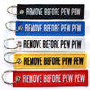 Custom embroidered Keychain jets key tags remove before pew pew