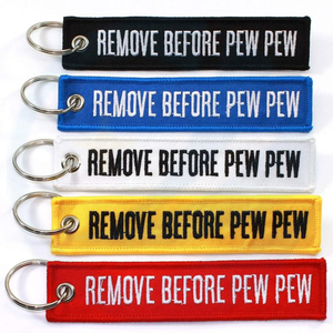 Custom embroidered Keychain jets key tags remove before pew pew