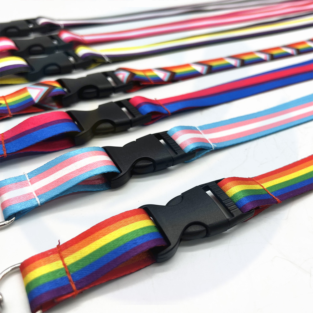 Wholesale OEM Blank Sublimation Polyester Nylon Plain Cheap Personalized Custom Logo Printed LGBTQ rainbow Lanyard