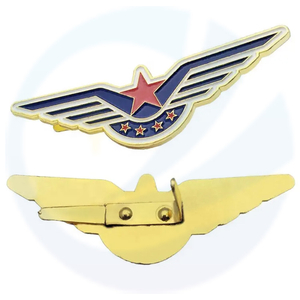 Custom Metal Company Logo Shiny Gold Flight Airline Badge Aviator Eagle Wings Lapel Pin Chest Emblem