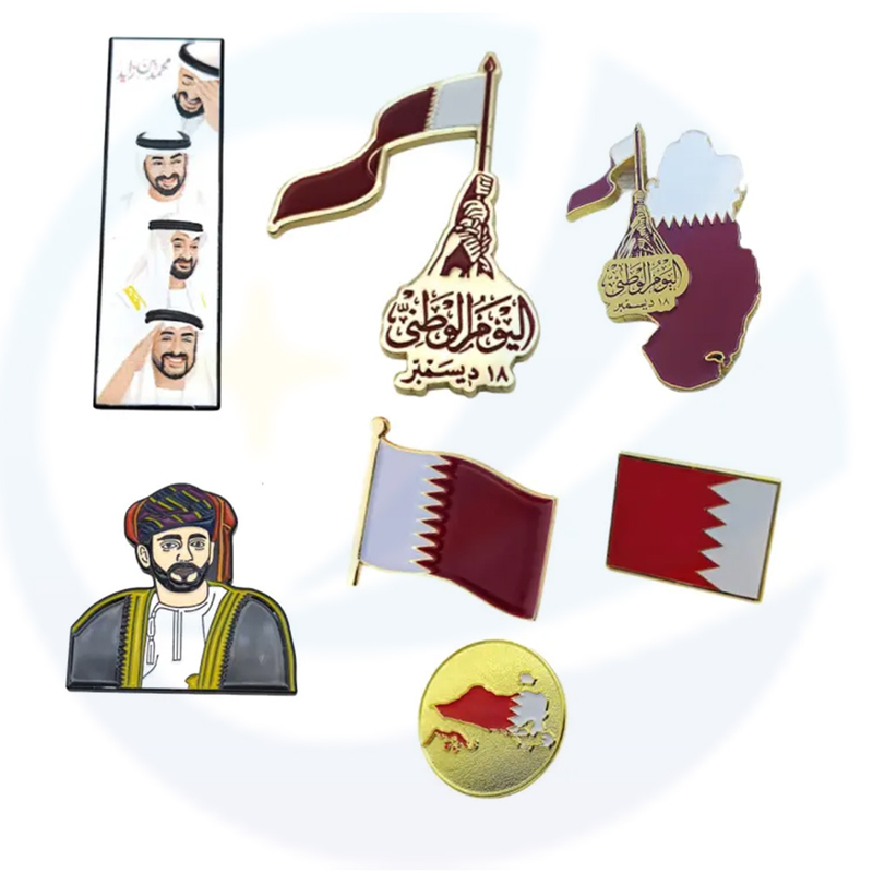 Custom National Commemorative Lapel Pins Golden Metal Magnetic Badge Qatar Map Souvenir Pins