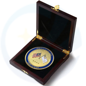 Factory Made Customize 360 Degree Rotating Coin Gold Plated Metal Medallion Enamel Malaysia Logo Souvenir Coin with Wooden Box