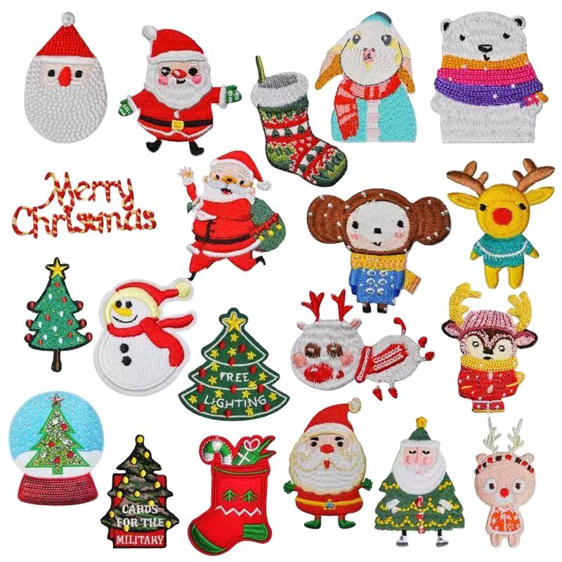 Wholesale Custom Fabric Embroidered Patches Christmas Day Iron-on Embroidery Patch