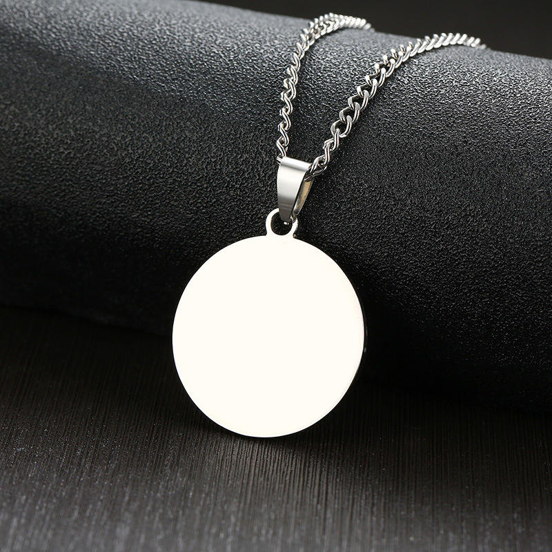 Personalized Stainless Steel Round Charm 18K Gold Jewelry Engraved Custom Logo Rectangle Heart Pendant Tags Necklace