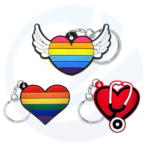 Custom Heart Shape Rubber Medical Keyring Key Chain 2D Gay Pride Lgbt Rainbow PVC Silicone Keychain with Ring